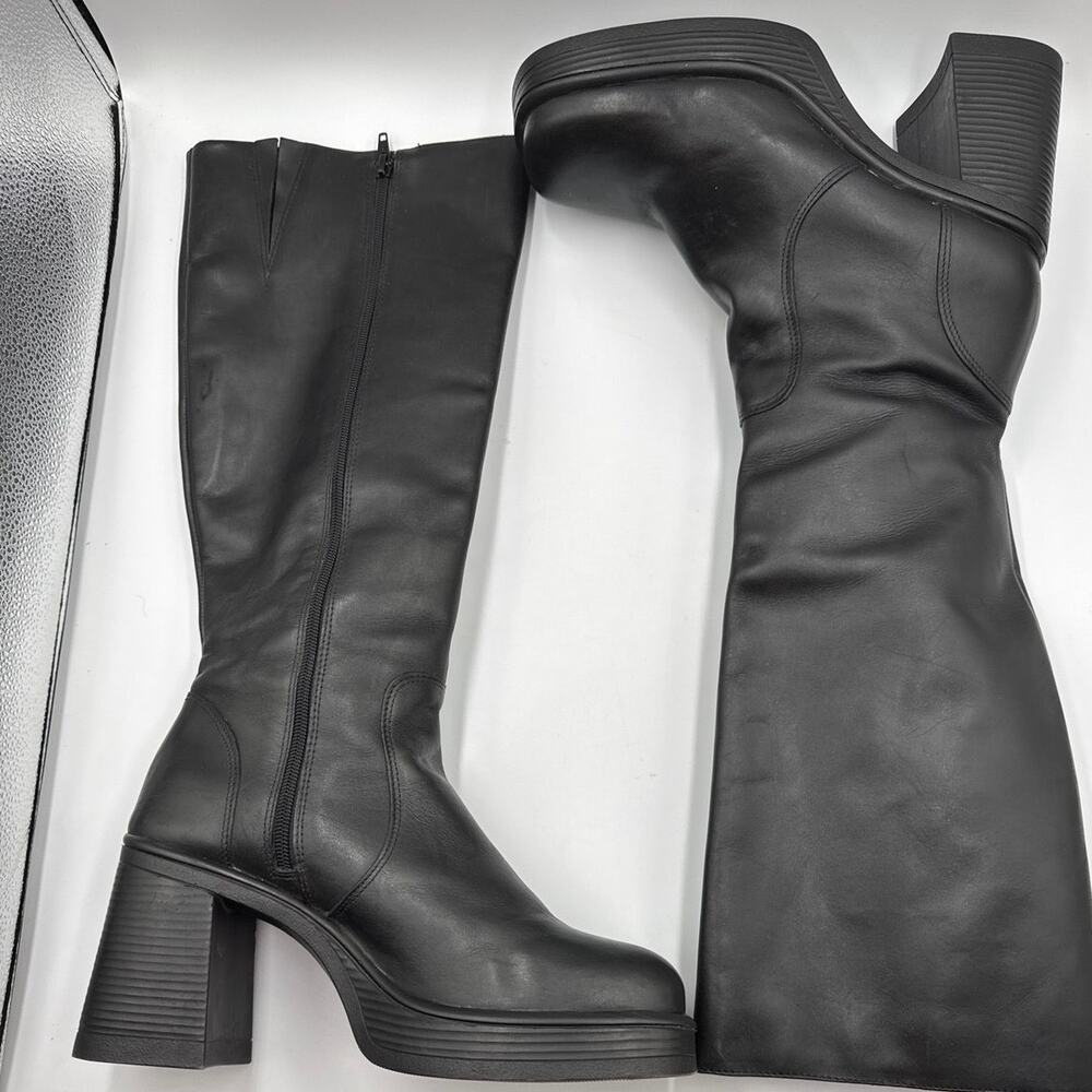 Y2K 90s Style Chunky Platform Knee Hi Boots Womens 10 Steve Madden Black Leather